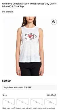 Women's KC Chiefs White Knit Tank Top, Sz M